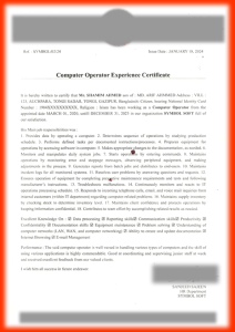 Experience Letter for a Computer Operator